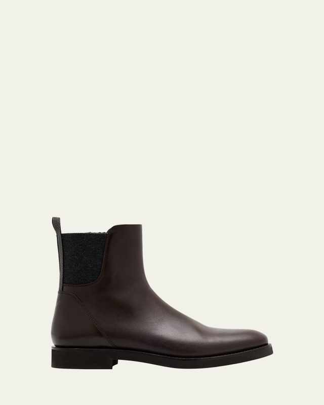 Leather Ankle Booties with Monili Pull Tab